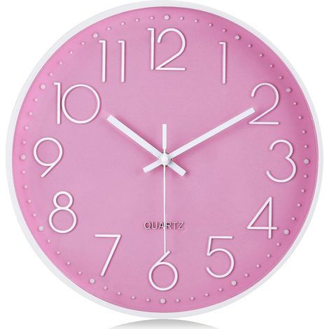 Rosa Wanduhr für Kinder und Mädchen, modern, geräuschloses Pendel (1/5)