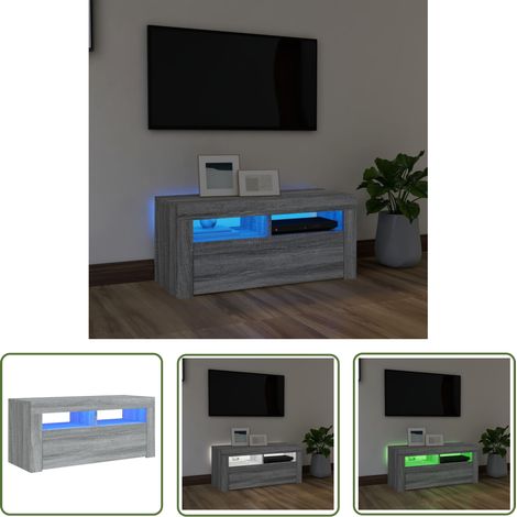 The Living Store Meuble TV avec lumières LED Sonoma gris 90x35x40 cm - Meuble Tv - Meuble Téléviseur - Unité Tv - Support Tv - Luminaire Led (1/5)