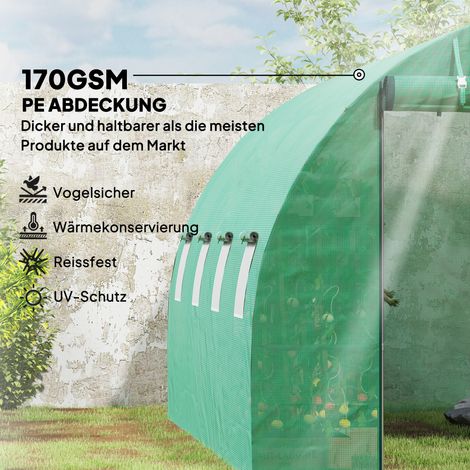 Serre tunnel polyéthylène avec bâche plastique et armature acier, abri de jardin accessible à pied avec portes enroulables, vert