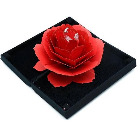 Boîte à bague, écrin à bague rose 3D en relief pour fiançailles ou mariage, bague noire non incluse (1/4)