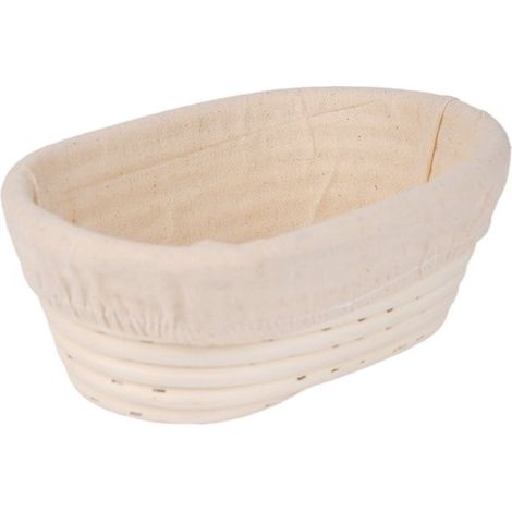Panier ovale pour cuisson du pain - 25 x 15 x 9 cm - Beige - Avec linge à levée - Banneton - Accessoire de cuisson du pain - Panier de fermentation (1/5)