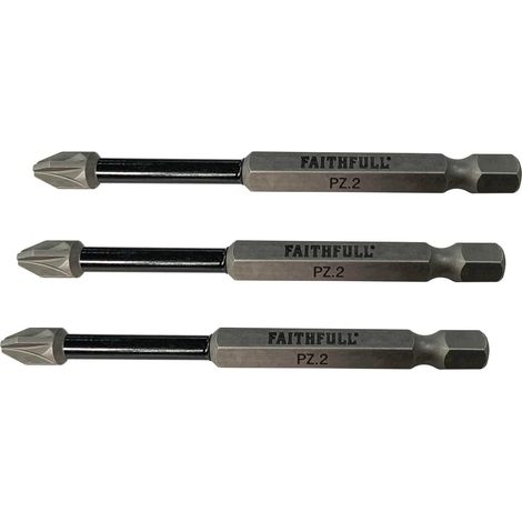 Faithfull 75mm Long Impact PZ2 Screwdriver Bits Pro Pozi 1/4 Hex x3 FAISBPZ275IM (1/5)