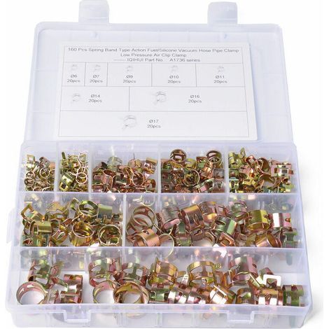 160 PCS lip à Ressort Tuyau Serre, Serre-joints à Tuyaux Colliers de Clip à Ressort Durite Essence Tuyau Serrage
