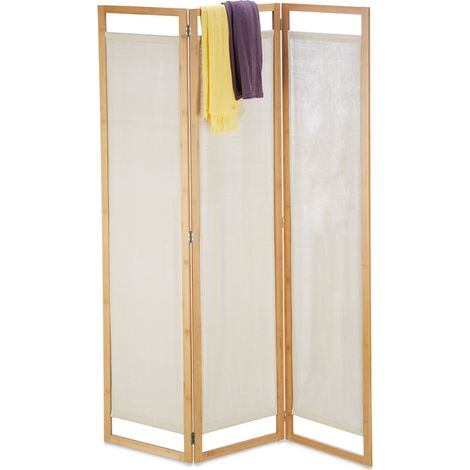 Relaxdays Paravento, 3 Ante, Divisore Interno Pieghevole, Protegge la Privacy, Bambù & Stoffa, 170x120x1,5 cm, naturale