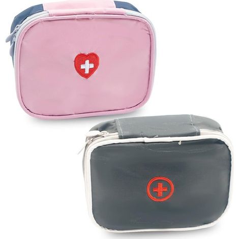 Lot de 2 trousses à pharmacie,en tissu Oxford,trousse médicale d'urgence confortable,la maison et l'école (rose,gris) (1/5)