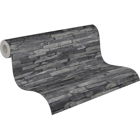 Homemaison – Papier peint vinyle trompe l'oeil gris effet pierre – Lessivable et brossable – Raccord sauté – 210g/m²