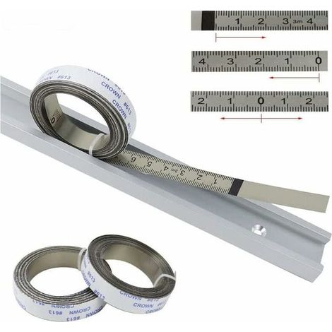 Bandes adhésives métriques pour scie à onglet, règle ruban auto-collante, échelle graduée 0-2 m, sens gauche-droite, argenté, 1 pièce (1/4)