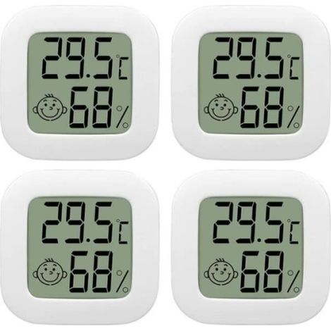 4 Pack Thermometre Interieur Mini LCD Thermomètre Hygrometre Haute Précision Température Hygromètre Moniteur avec Air icône (1/4)