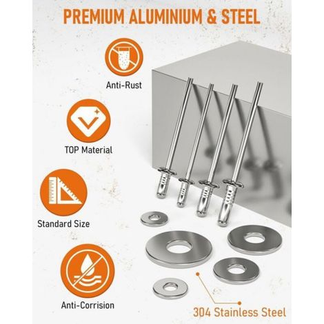 1000 rivets pop aluminium assortis, 14 tailles (3/32 à 1/4"), 5 rondelles renfort inox 304, avec étui rangement (1/4)
