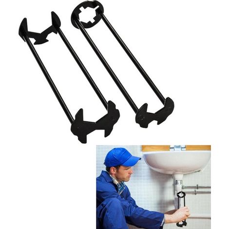 2 pièces - wastafelsleutel - Multifonctionnel gootsteensleutel - Kraangereedschap - Universel loodgietersgereedschap - Noir - Geschikt voor keuken en badkamer - Sanitair Gereedschap for Installeren/Ve (1/5)
