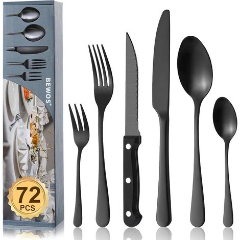 Besteckset 72teilig 72 Stück Schwarzes Dreifachnieten-besteck 72 Stück (1/5)