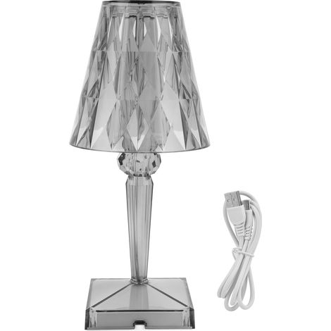 Lampe de bureau LED cristal transparent prisme gradation USB recharge gris clair (1/5)