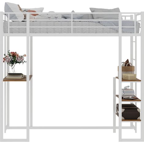 CHICFURN Cama alta infantil 90x190 cm de metal blanco con almacenaje y barandilla (1/5)