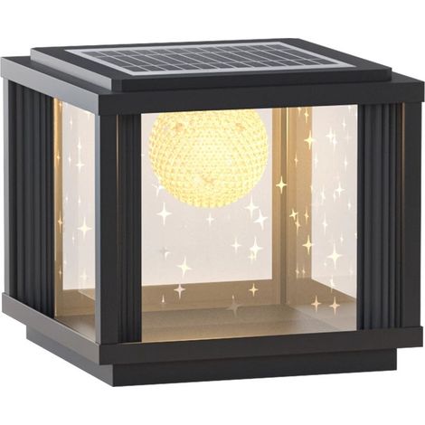 Lampe solaire pour pilier 30 cm avec télécommande, chapeau de poteau solaire LED 3 couleurs IP65, éclairage extérieur en aluminium et verre trempé, effet ciel étoilé, pour portail, clôture, jardin et (1/5)