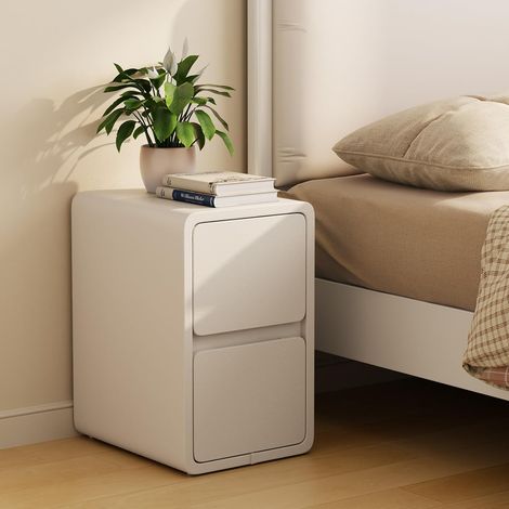 Narrow Bedside Table, Wooden Bedside Table with 2 Drawers, 30W x 40D x 47H cm, without Installation, Leather Surface, Side Table for Bedroom, Living Room (White) (1/5)