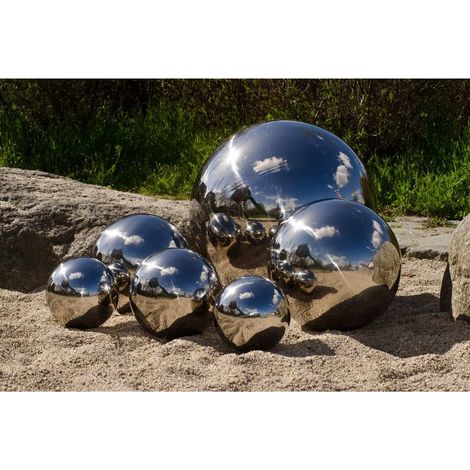 Köhko Boule de jardin décorative 4‑150 cm polie en acier inoxydable de haute qualité, taille 25 cm