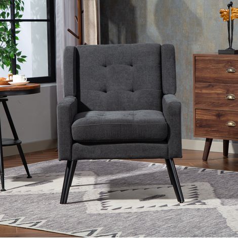 Set di 2 poltrone d’accento grigio scuro, schiuma ad alta densità, piedini in legno (1/5)