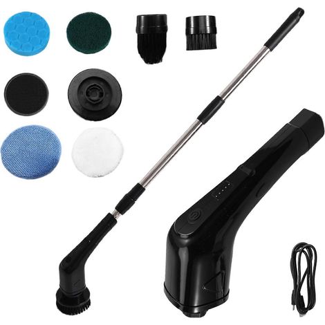 Brosse de nettoyage électrique sans fil puissante avec rallonge réglable, long manche et têtes de brosse remplaçables B (1/5)