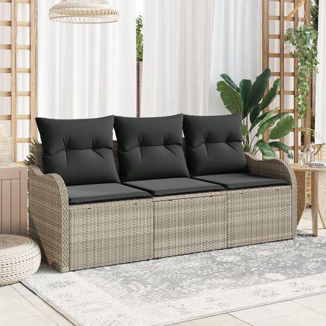 Garden Sofa Set with Cushion 3 pcs Light grey Poly Rattan vidaXL (1/5)