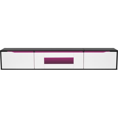 Mueble TV negro y blanco brillante de 180 cm con LED USB, suspendido o de suelo, MDF y aglomerado (1/5)