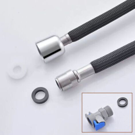Black replacement hose for kitchen faucets, M15 x 1 mm x G1/2, expandable tap hose for kitchen sinks with quick connection, 150 cm/N, nylon hose MUMU (1/2)
