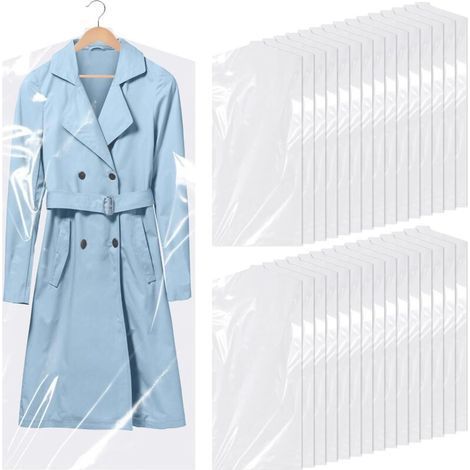 30 Pièces Plastique Housses de Vêtements, 60×120cm Transparentes Protège-vêtements en Plastique, Suspendus Housses à vêtements anti-poussière pour Chemise, Veste, Costume, Pull-Over (1/5)