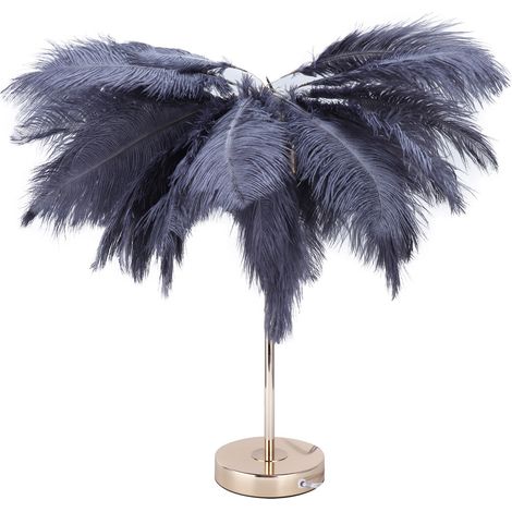 Lampe de table G4 en plumes d'autruche, lampe de chevet, lampe décorative pour chambre, chambre nuptiale, grise, prise européenne, 220 V (1/5)