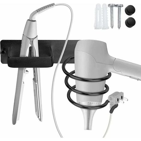 ZVD Support de sèche-Cheveux Mural Support de Lisseur Aluminium Support Mural pour Organisateur de Sèche-Cheveux Porte Sèche Cheveux pour Hôtel, Salle de Bains, Salon de Coiffure Noir (1pcs) (1/4)
