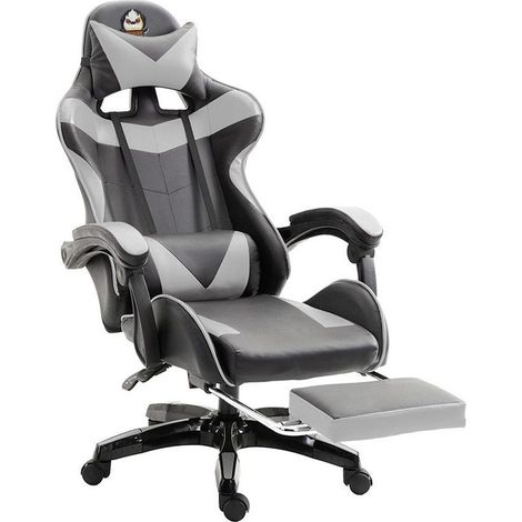 Chaise de jeu, chaise de bureau réglable en hauteur avec fonction d'inclinaison réglable, avec oreilles de chat et appui-tête avec support lombaire et repose-pieds (1/5)