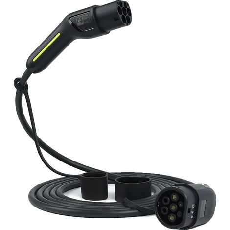 Cable de carga, compatible con tipos 1 y 2, diseño duradero e impermeable, 5 metros, tipo 2, 32 A, monofásico. (1/2)