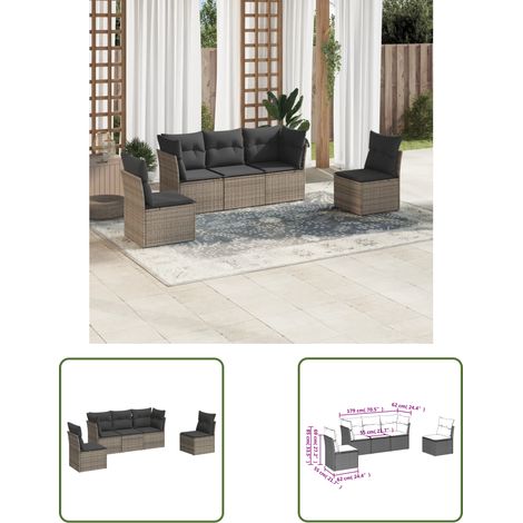 The Living Store 5-tlg. Garten-Sofagarnitur mit Kissen Grau Poly Rattan - Gartensorte - Gartenmöbelset - Lounge Sofa - Outdoor Möbel - Rattan Gartenmöbel (1/3)