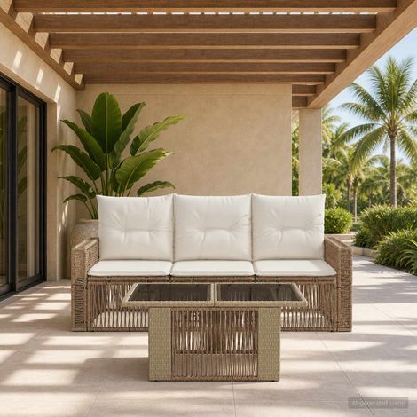 vidaXL Set Divano da Giardino 4 pz Beige e Bianco Crema polyrattan (1/5)