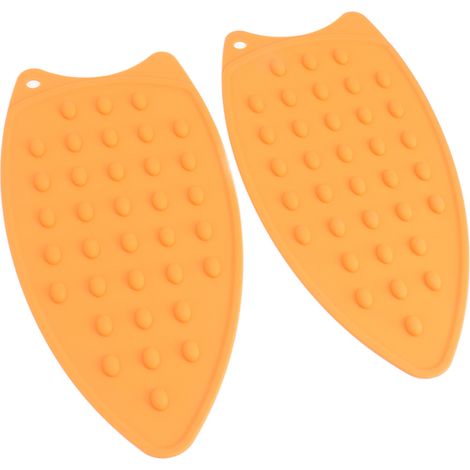 Lot de 2 tapis de repassage en silicone résistants aux chocs et à la chaleur, de couleur orange, pour fers et planches à repasser. (1/5)