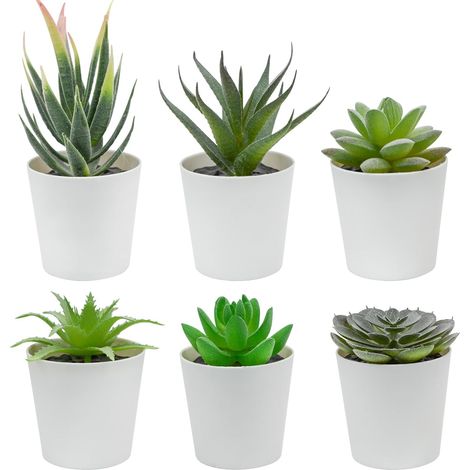 Lot de 6 plantes succulentes artificielles en pot, plantes grasses artificielles pour chambre à coucher, rebord de fenêtre, étagère, bureau, décoration d'intérieur (flocage vert) (1/5)