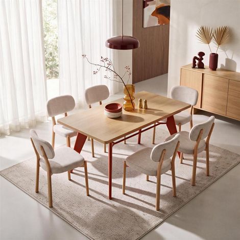 Table à manger extensible 140/180cm pieds métal terracotta et plateau finition chêne MELOE (1/5)