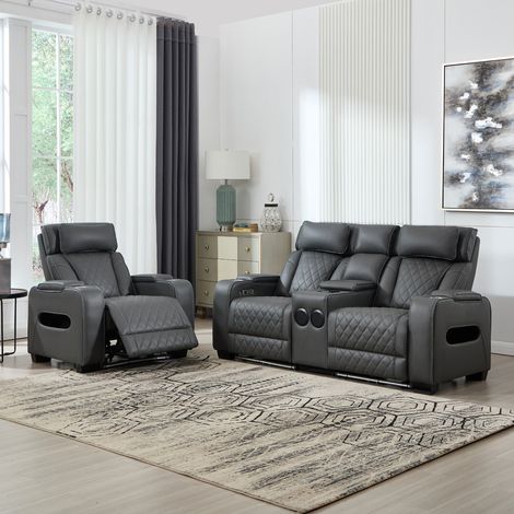 CAPRI ELECTRIC AIR LEATHER RECLINER CHAIR 1+2 Seater (CHARCOAL)