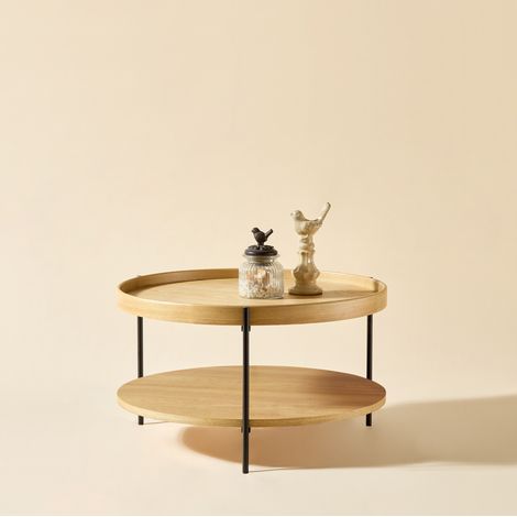 Table basse ronde 2 plateaux bois et MDF naturel HAVRYA (1/4)