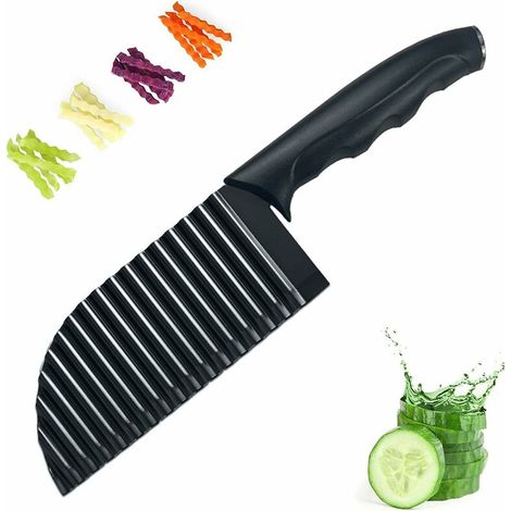 Trancheuse à Frites, Cutter De Pommes De Terre Onduleux, Coupe Frites en Acier Inoxydable, Crinkle Cutter, Couteau Tranches Pomme Terre,pour Frites, Légume, Carotte, Oignon, Concombre, Noir (1/5)