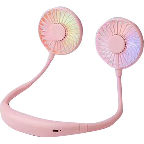 Doppelkühl-Nackenventilator, tragbarer USB-Lade-Nackenventilator zum Aufhängen, Doppelkühl-Miniventilator, Outdoor-Laubventilator mit LED-Beleuchtung und Aromatherapie