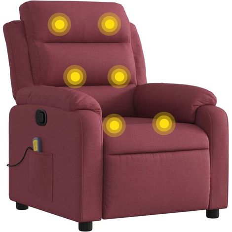Chaise de massage relaxante en tissu rouge bordeaux – Fauteuil massant ergonomique avec fonctions chauffage, vibration et réglage inclinable (1/5)