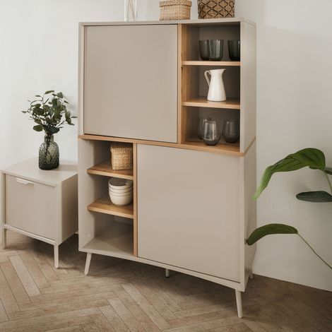 Buffet haut 2 portes 6 niches sable/effet bois Sinop (1/5)