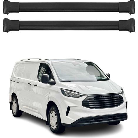 OMAC Barres de toit en aluminium pour Ford Transit Custom / Tourneo Custom II 2023-2026 – TÜV / DIN 75302:2019 – Charge max 75 kg – 2 barres Noir (1/4)