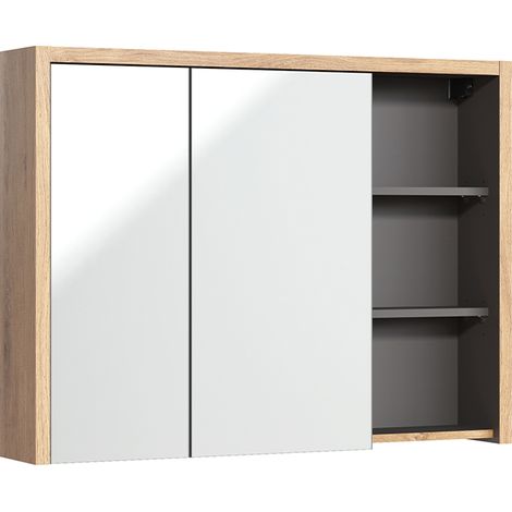 Spiegelschrank Wandschrank 100cm Rigel Holz und Anthrazit