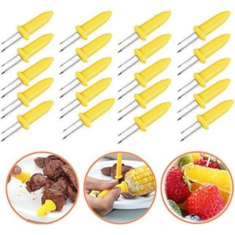 20 fourchettes à maïs, acier inoxydable et polystyrène, jaune, 60 mm, pour barbecue et repas en extérieur (1/5)