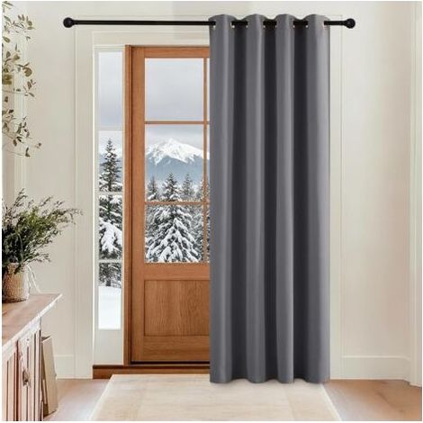 Rideau Occultant - Rideaux Isolation Thermique Anti Froid/Chaleur pour Porte Fenêtre, Decoration de Salon Masion Chambre Design Moderne, L140xH200cm, Gris, Lot de 1 (1/5)