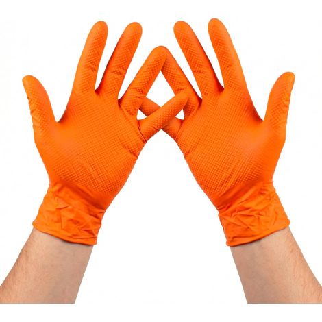 (x1 Pack 50 Unités) Gants Nitrile Diamanté Taille M, Travail Jetables, Mecanique Orange, Resistant Sans Latex, Non Poudrés (1/5)
