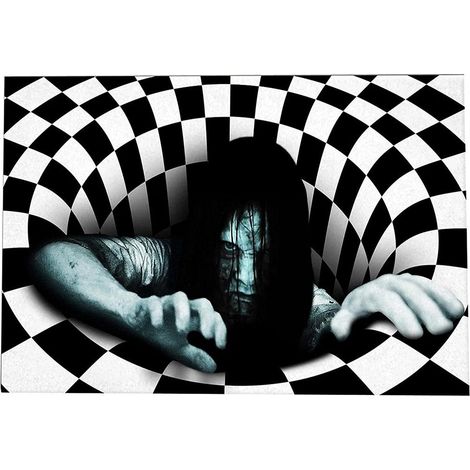 Tapis Halloween 3D Vision Stéréo Motif Damier Noir Blanc pour Intérieur Salon Chambre (1/5)