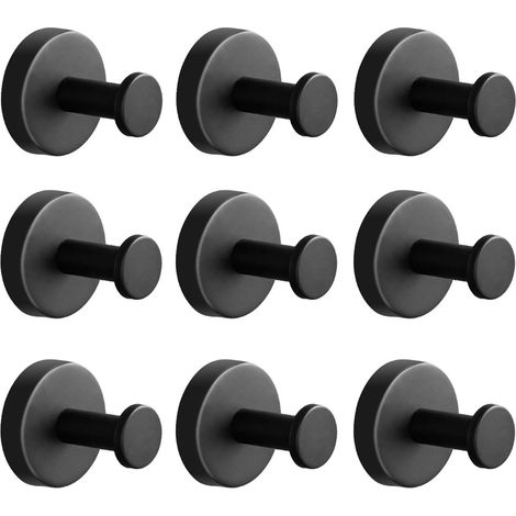 Crochets à serviettes pour mur de salle de bain, 9 pièces, en acier inoxydable, crochets muraux pour manteaux, accessoires de douche, noir mat (1/5)
