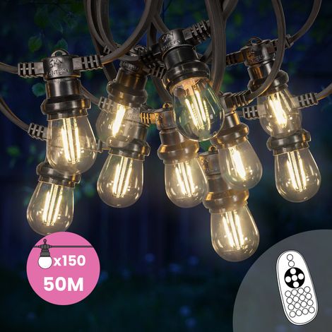 Guirlande Guinguette 50M 150 Bulbes Filament Blanc Chaud Dimmables - Guirlande Lumineuse Ampoule E27 Transparente à Intensité Variable - Variateur de Luminosité et Télécommande Inclus (1/5)
