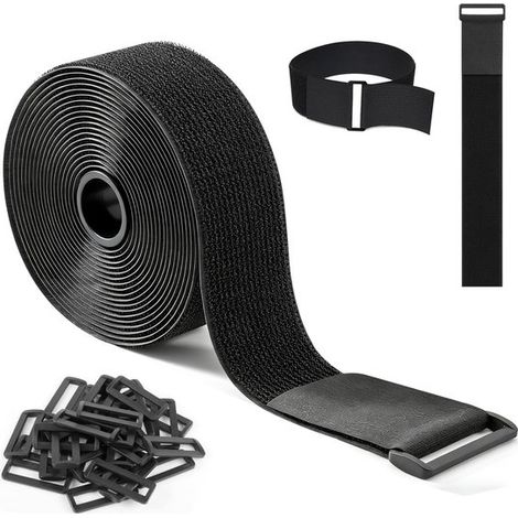 Selbstklebendes schwarzes Klettband 6×50 mm – 30 Schlaufen – wiederverwendbar und zuschneidbar – für Kabel und Rohre (1/5)